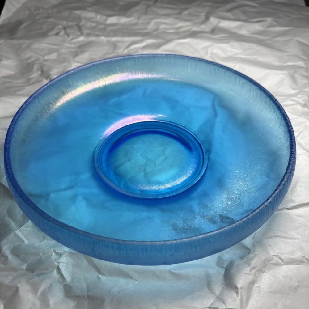 Gorgeous Vintage Fenton Stretched Glass Celeste Blue 9.75" Cupped Console Bowl